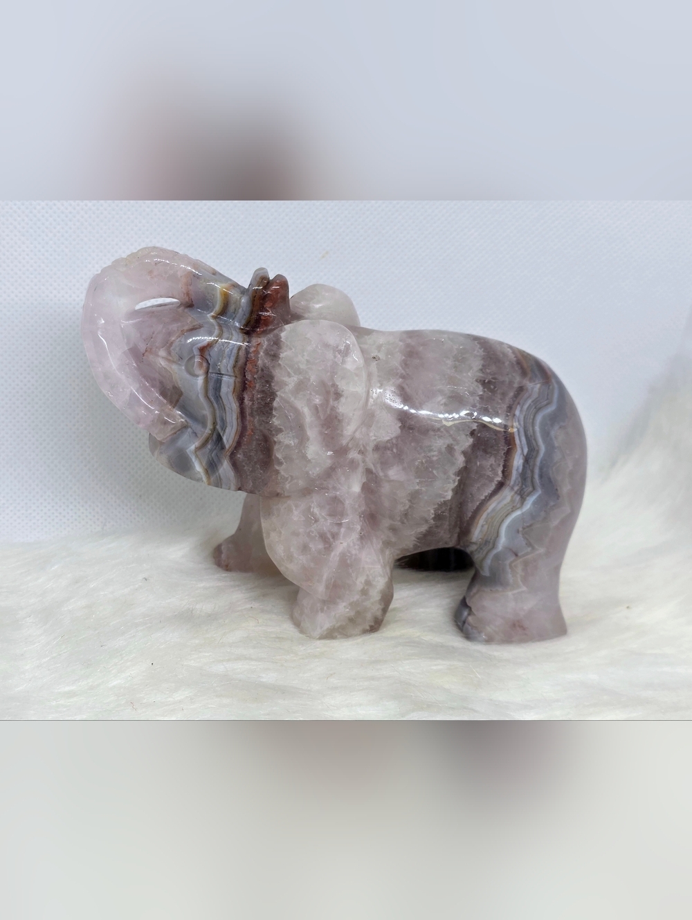 Crazy Lace Agate Amethyst Elephant Carving Large Banded Druzy Crystal Decor - Picture 2 of 8